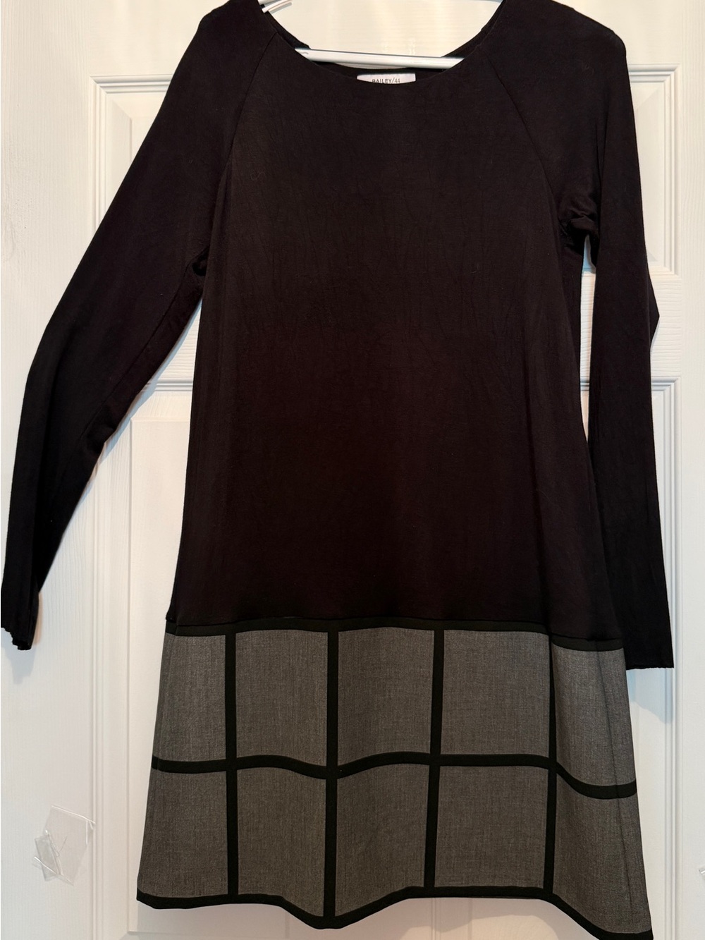 Bailey 44 Grand Duchy Windowpane Black & Gray Long-Sleeve Shift Dress